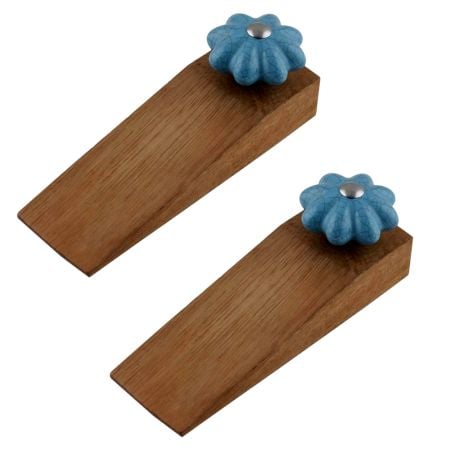 2 Pieces Turquoise Crackle Ceramic Wooden Door Stopper